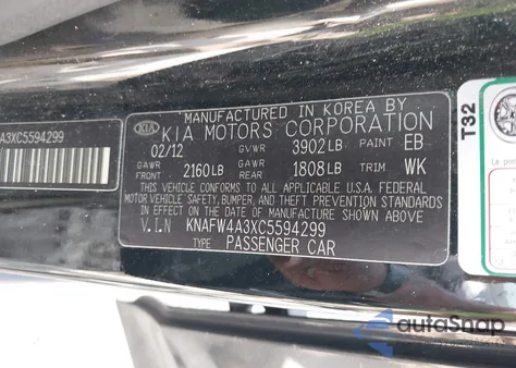 2012 Kia Forte Sx z USA, uszkodzony, nr VIN KNAFW4A3XC5594299